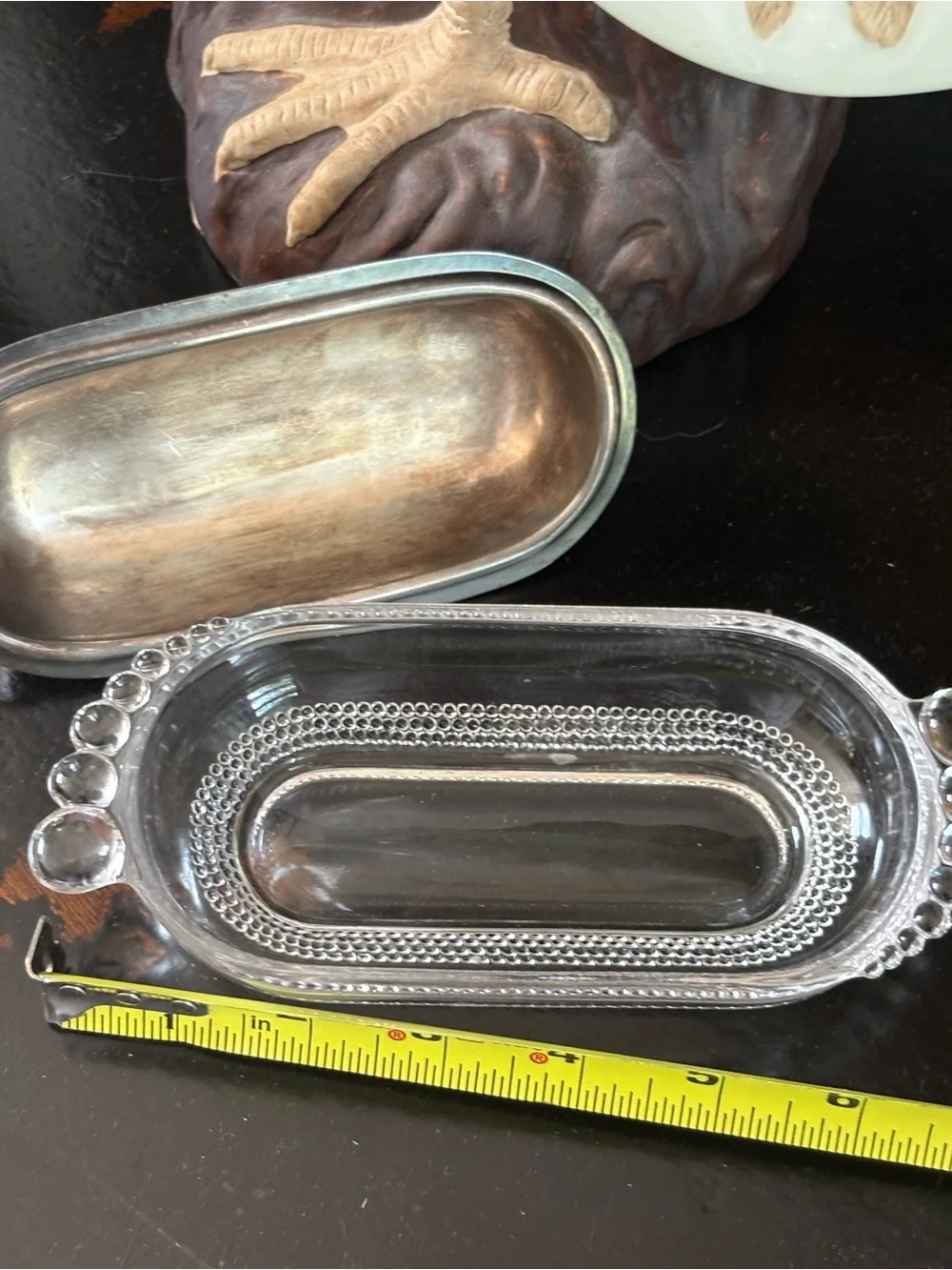 Clear Glass butterDish with Silver plated Lid - Home Accents